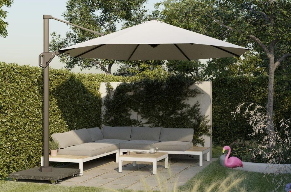 Mooi: een zithoek met zweeparasol Mooi: een zithoek met zweeparasol